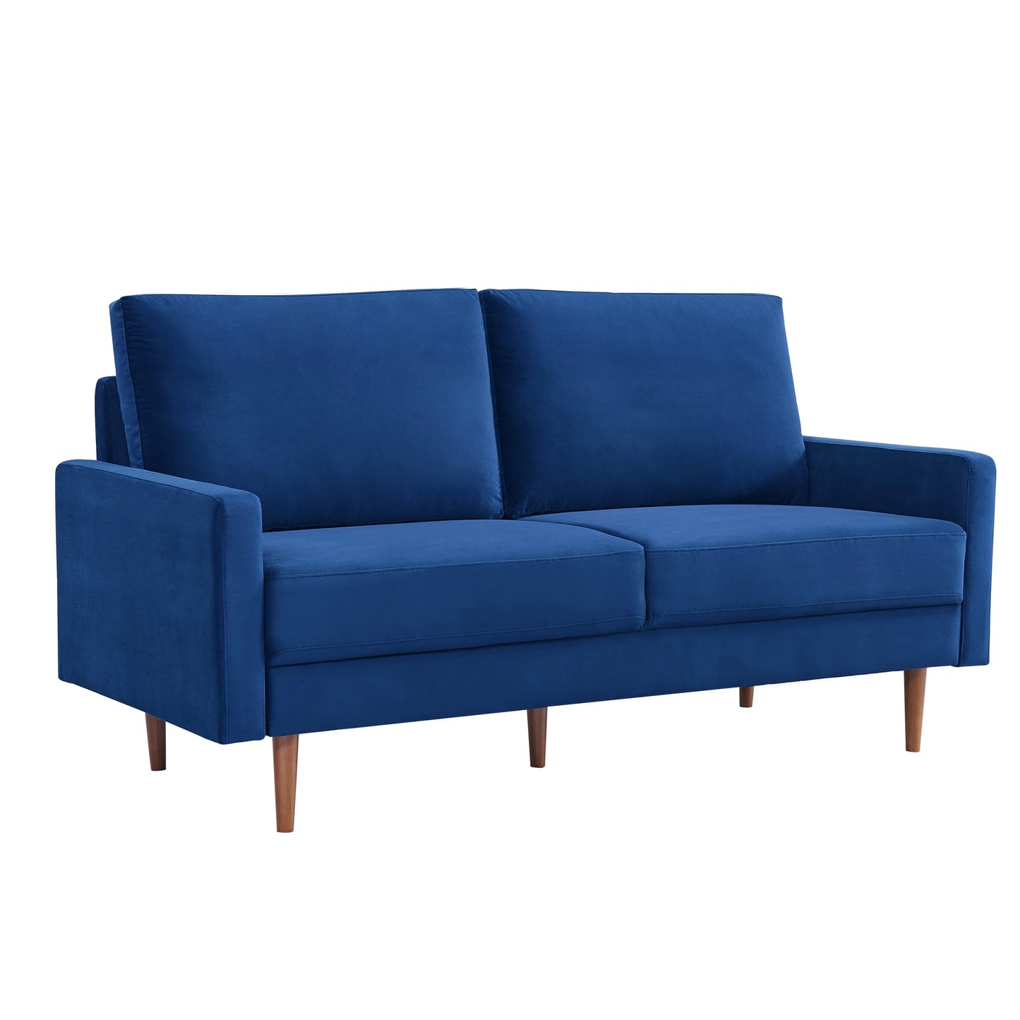 HMS 69 Blue Velvet Chesterfield Sofa 3-Seater Contemporary Living Room Furniture Dark Brown Legs Sponge Filling for Living Rooms