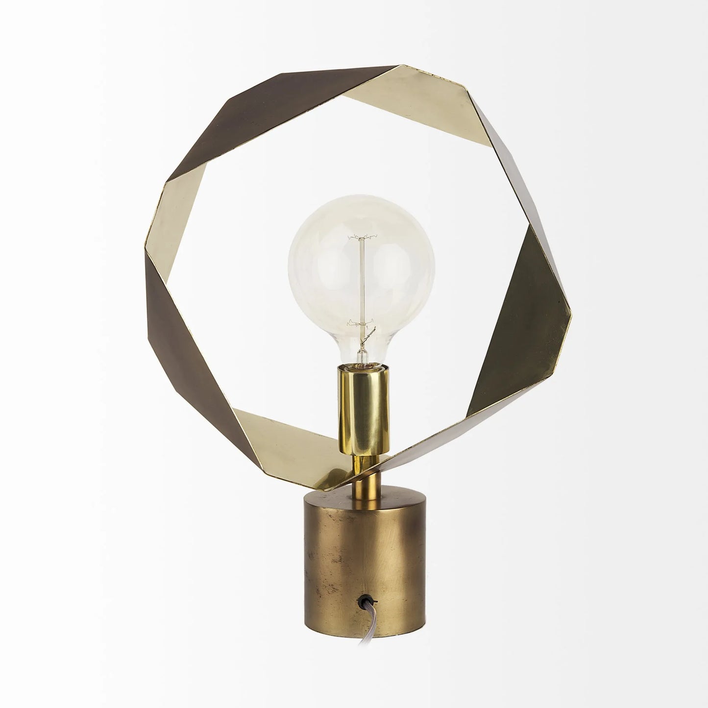 HMS Golden Geometric Halo LED Desk Lamp 3-Color Touch Dimming Table Light for Bedrooms Battery Powered Reading Lighting