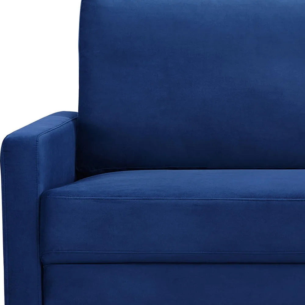HMS 69 Blue Velvet Chesterfield Sofa 3-Seater Contemporary Living Room Furniture Dark Brown Legs Sponge Filling for Living Rooms