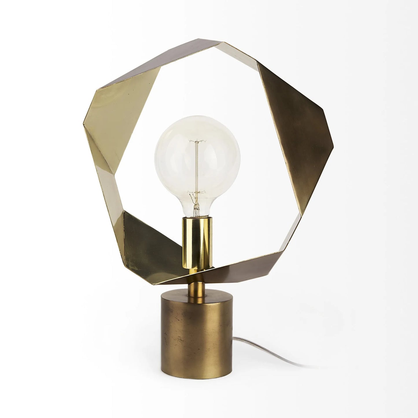 HMS Golden Geometric Halo LED Desk Lamp 3-Color Touch Dimming Table Light for Bedrooms Battery Powered Reading Lighting