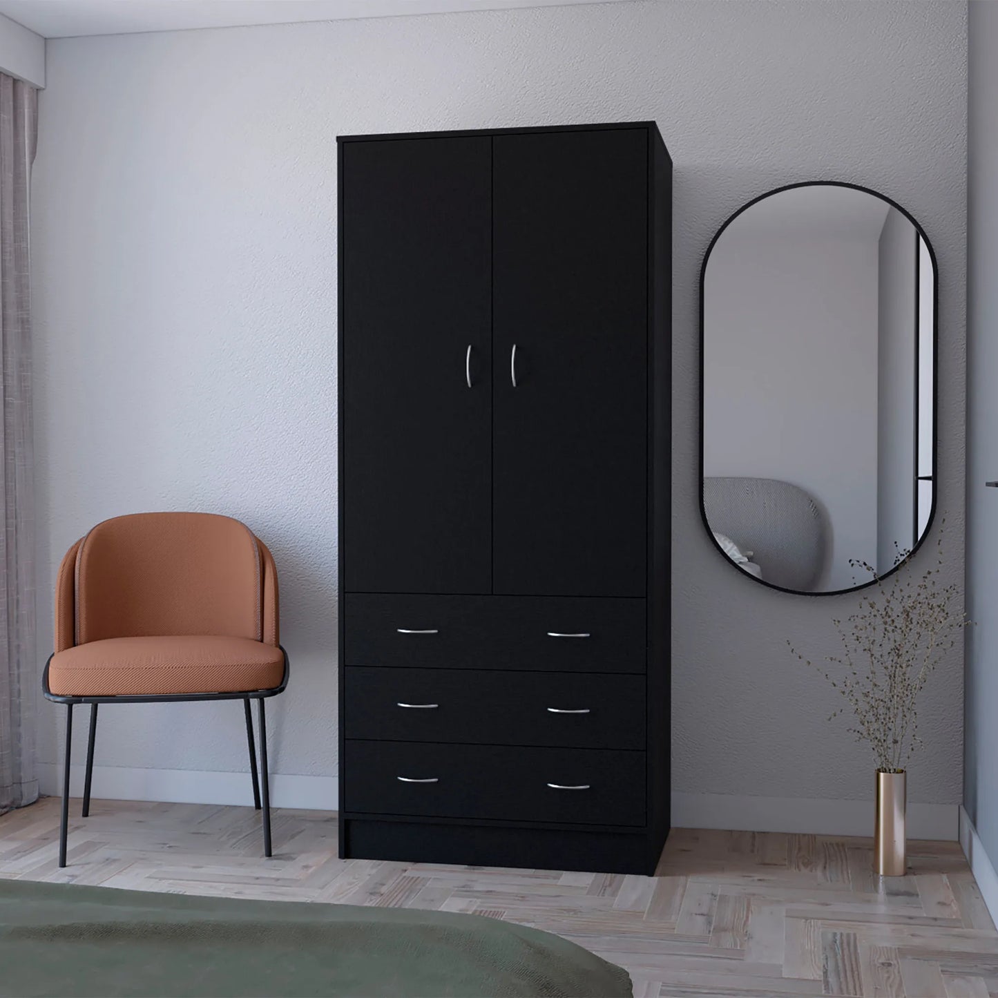 HMS 71 Black Two-Door Three-Drawer Combo Dresser Metal Chest of Drawers for Bedroom or Living Room Home Furniture