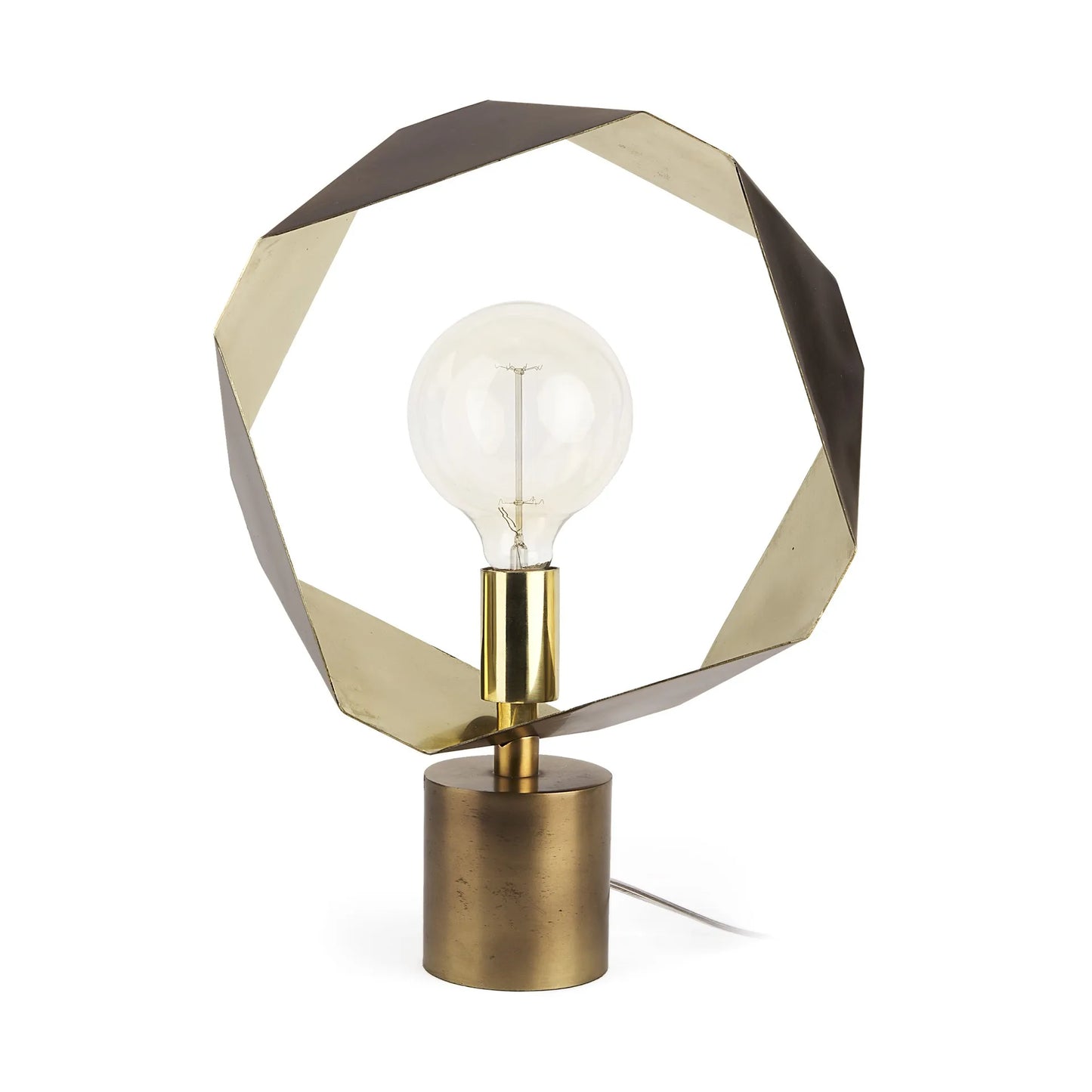 HMS Golden Geometric Halo LED Desk Lamp 3-Color Touch Dimming Table Light for Bedrooms Battery Powered Reading Lighting