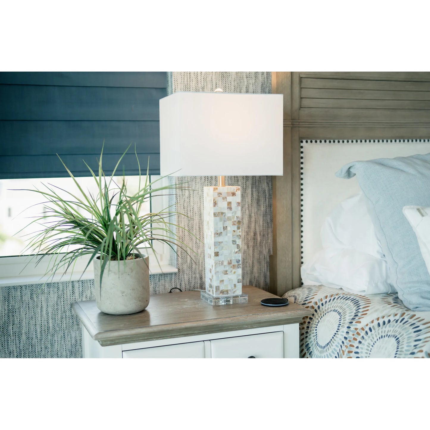 Set of Two 28\" Beige Mother of Pearl Table Lamps with White Shade HMS Lighting