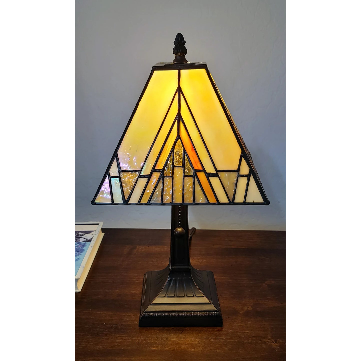 HMS 15\" Modern LED Desk Lamp Dark Brown Metal Candlestick Table Lamp Beige Shade Battery Powered for Office Reading Lighting