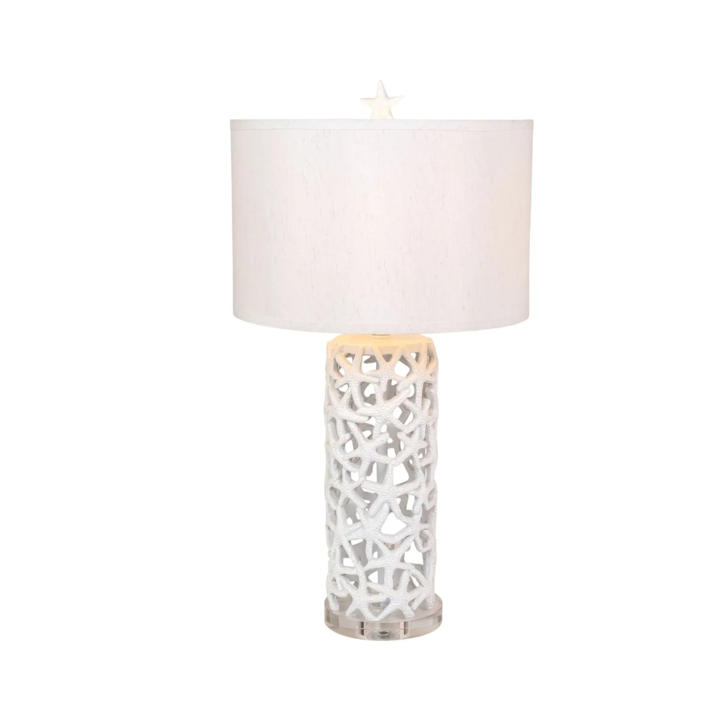 Set of Two 30\" White Coastal Starfish Table Lamps with White Drum Shades HMS Coastal Style Lighting