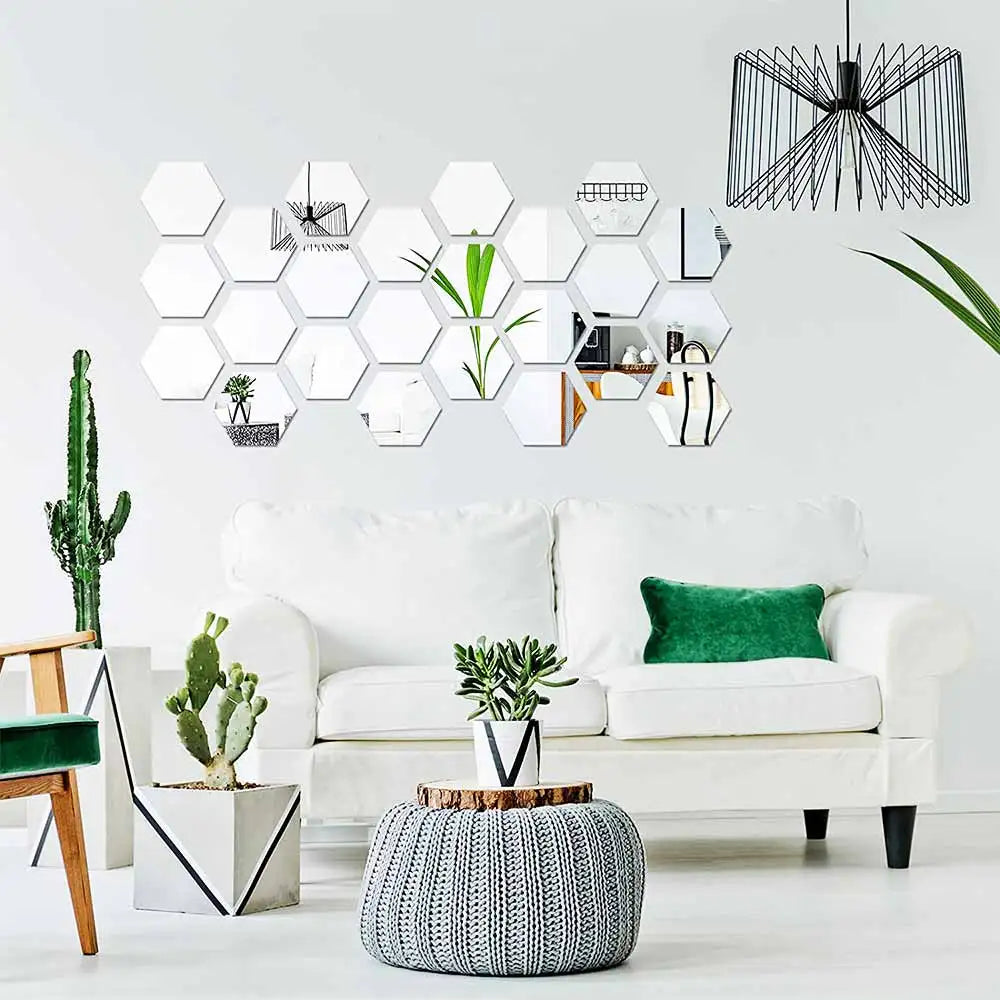 MCDFL Large Hexagonal Mirror Stickers for Bedroom Big Acrylic Wall Mirrors Model Decorative Self-Adhesive Bathroom Soft 3d Tiles