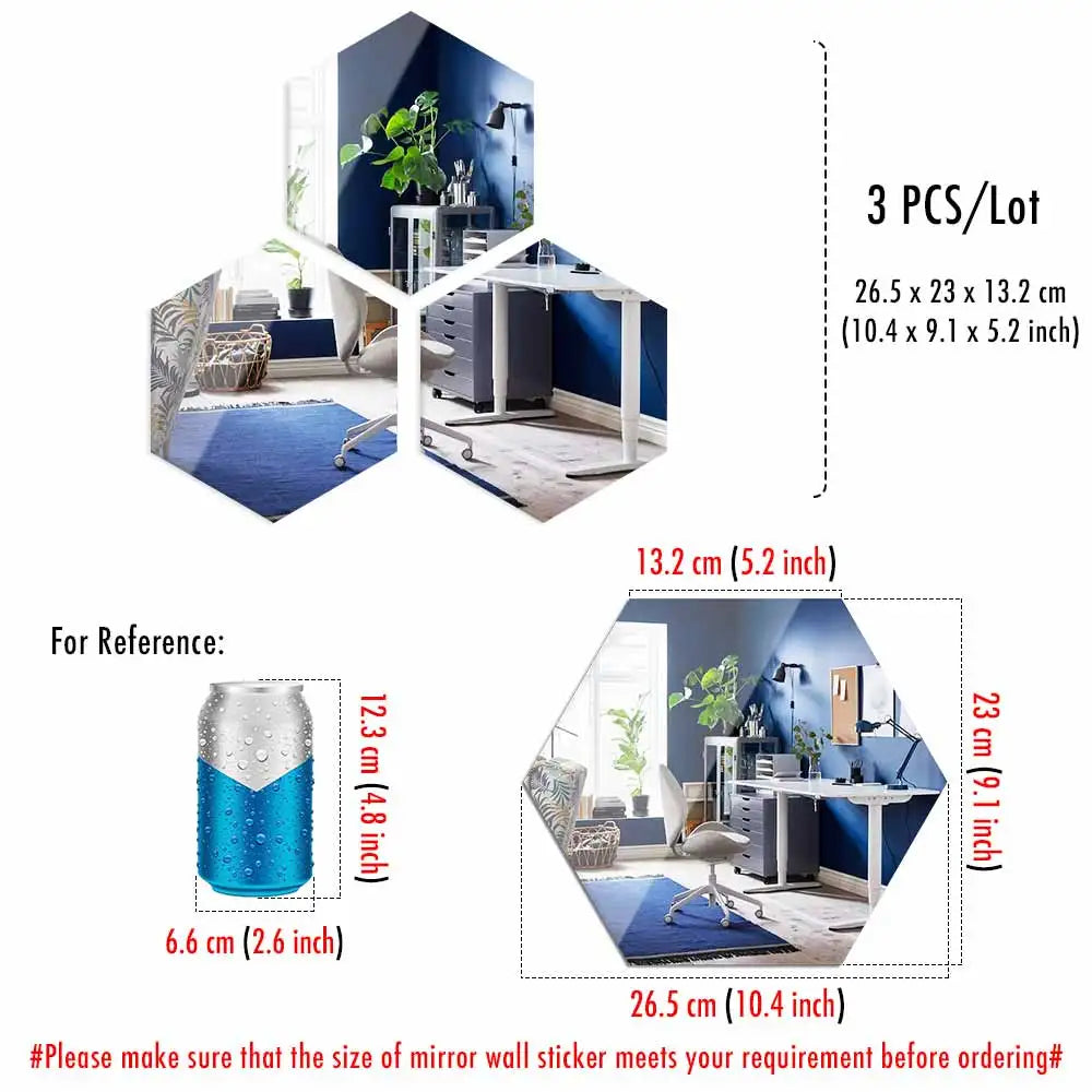 MCDFL Large Hexagonal Mirror Stickers for Bedroom Big Acrylic Wall Mirrors Model Decorative Self-Adhesive Bathroom Soft 3d Tiles