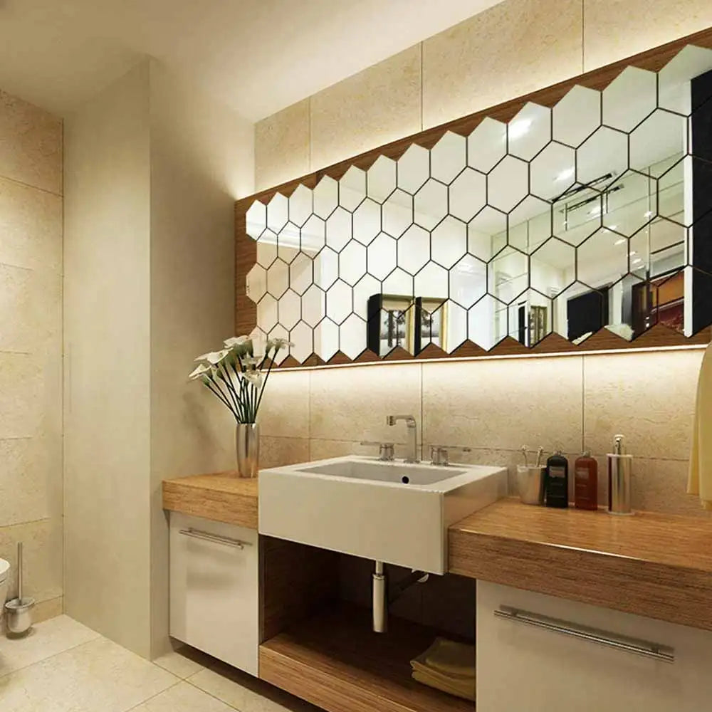 MCDFL Large Hexagonal Mirror Stickers for Bedroom Big Acrylic Wall Mirrors Model Decorative Self-Adhesive Bathroom Soft 3d Tiles
