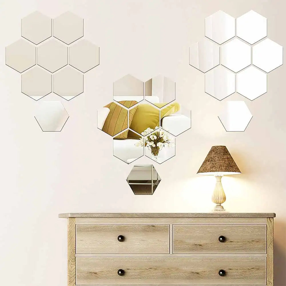 MCDFL Large Hexagonal Mirror Stickers for Bedroom Big Acrylic Wall Mirrors Model Decorative Self-Adhesive Bathroom Soft 3d Tiles