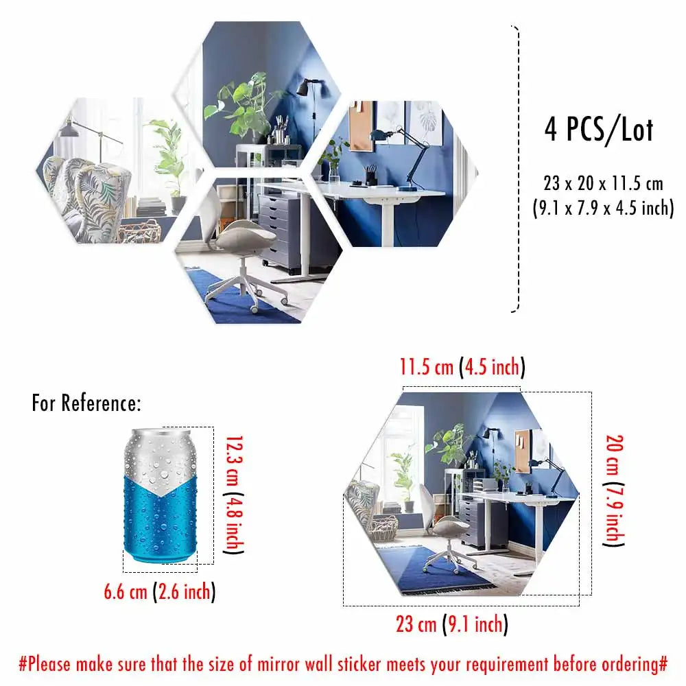 MCDFL Large Hexagonal Mirror Stickers for Bedroom Big Acrylic Wall Mirrors Model Decorative Self-Adhesive Bathroom Soft 3d Tiles