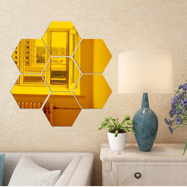 12-Piece Hexagon 3D Mirror Wall Sticker