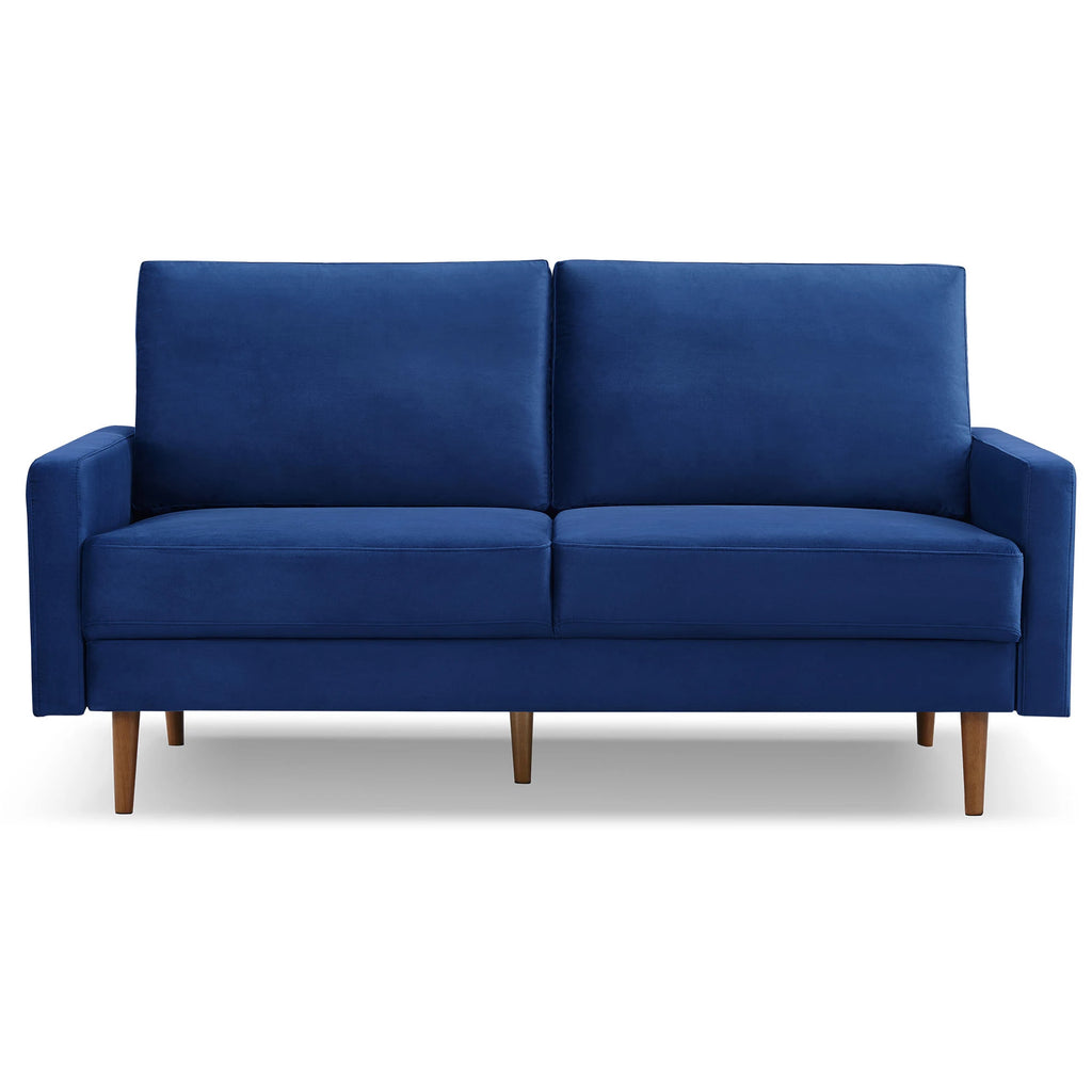 HMS 69 Blue Velvet Chesterfield Sofa 3-Seater Contemporary Living Room Furniture Dark Brown Legs Sponge Filling for Living Rooms