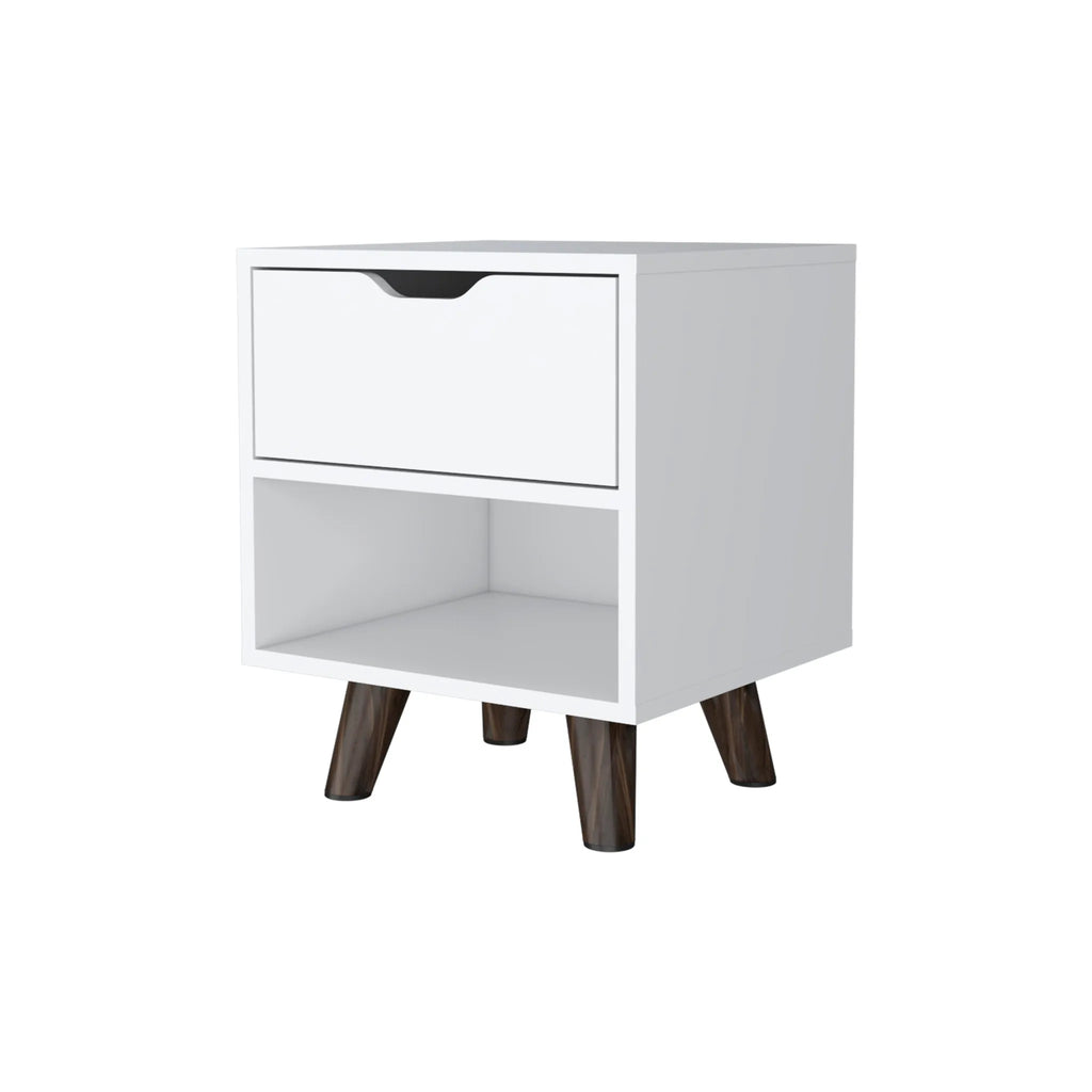 HMS Modern 19\" White Wood One-Drawer Nightstand Bedroom Living Room Home Furniture for Apartments