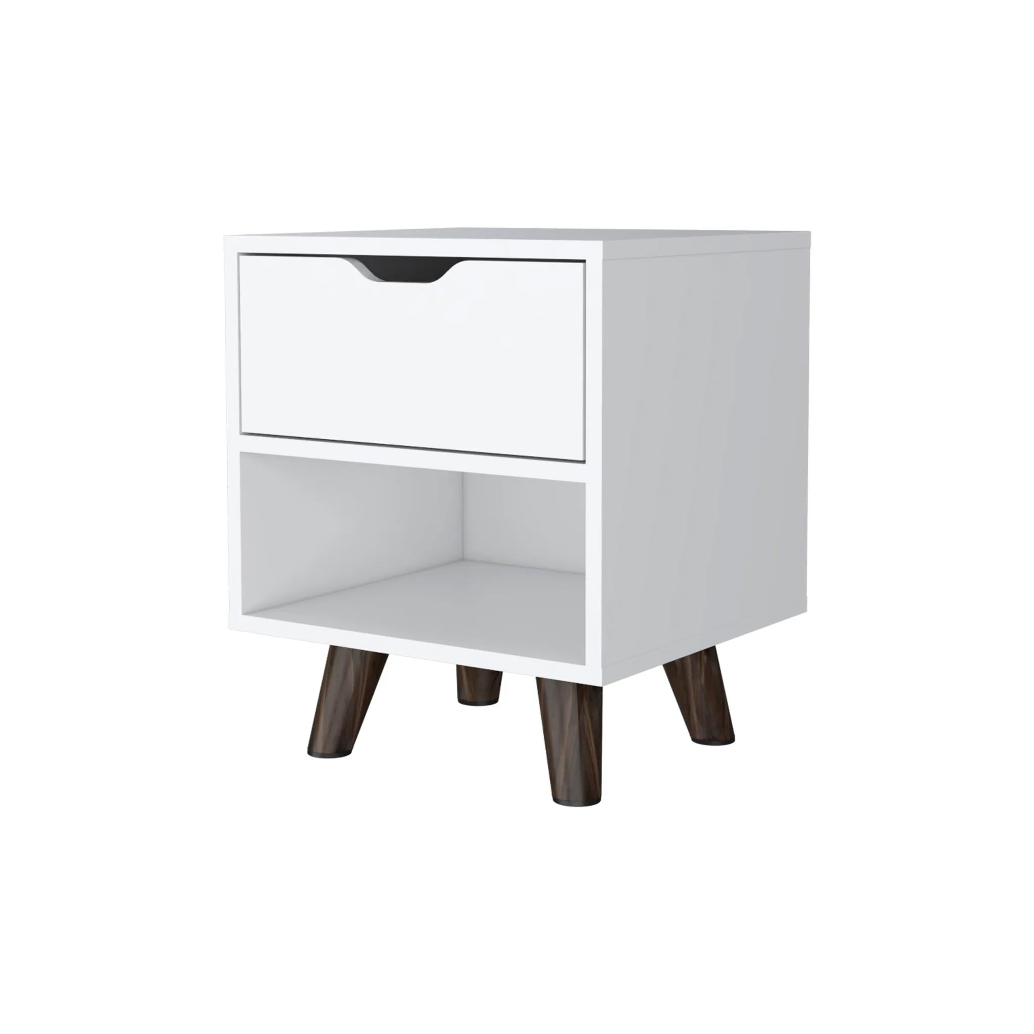 HMS Modern 19\" White Wood One-Drawer Nightstand Bedroom Living Room Home Furniture for Apartments