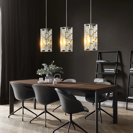 Chrome Pendant Lighting Modern Pendant Light Mini Crystal Chandeliers Adjustable Pendant Light Fixture for Kitchen Island 3 Pack