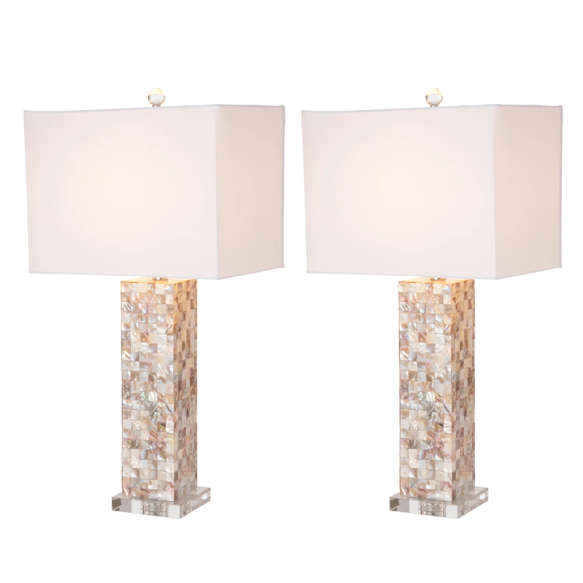 Set of Two 28\" Beige Mother of Pearl Table Lamps with White Shade HMS Lighting