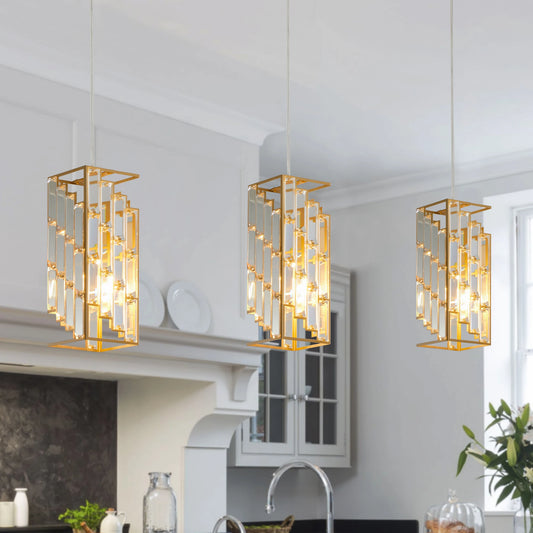 Golden Pendant Lighting Modern Pendant Light Mini Crystal Chandeliers Adjustable Pendant Light Fixture for Kitchen Island 3 Pack