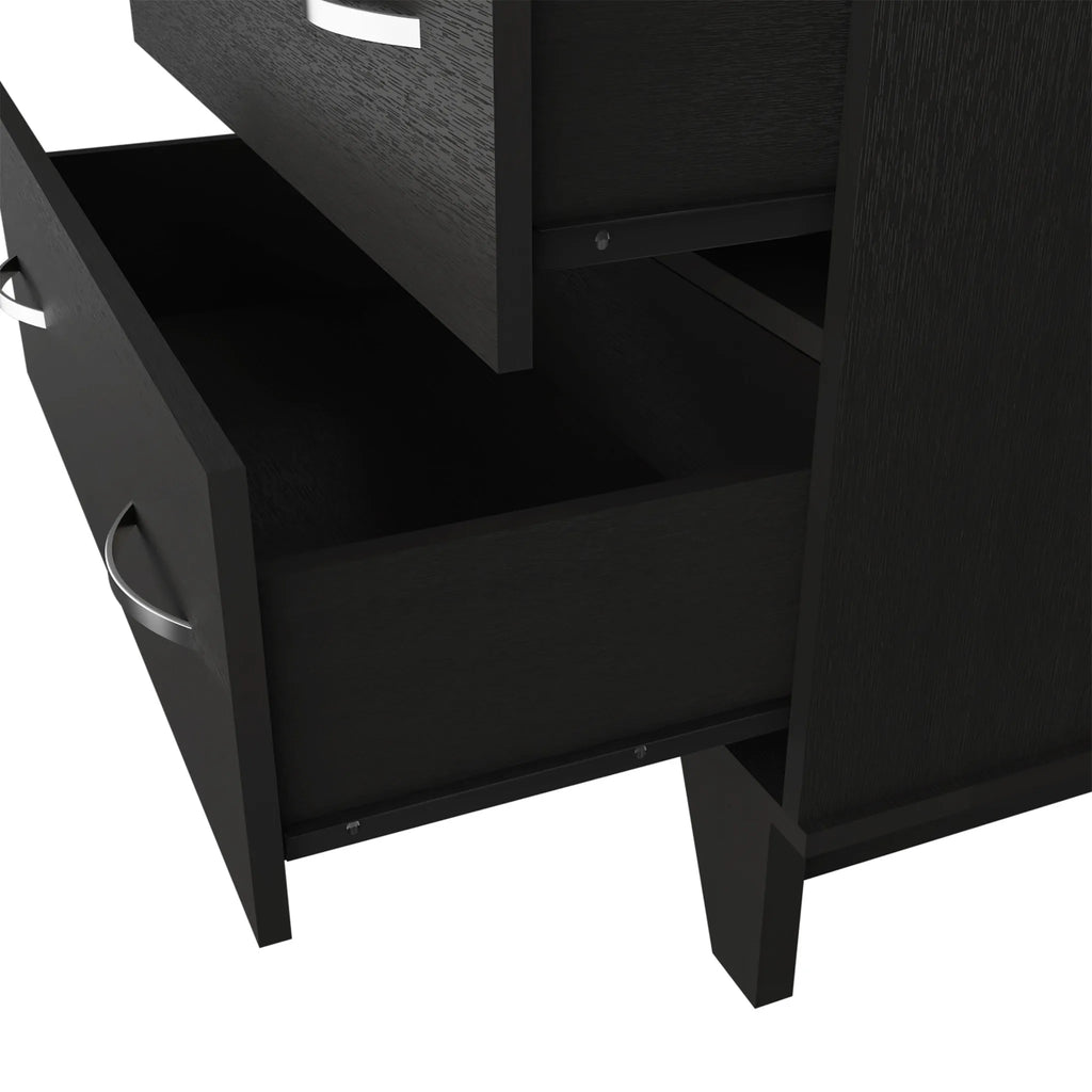 HMS 32\" Antique Black Two-Drawer Dresser Metal Home Furniture with Open Shelving Foldable for Bedroom or Living Room