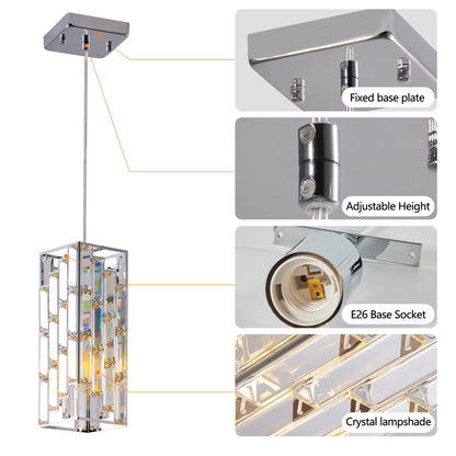 Chrome Pendant Lighting Modern Pendant Light Mini Crystal Chandeliers Adjustable Pendant Light Fixture for Kitchen Island 3 Pack
