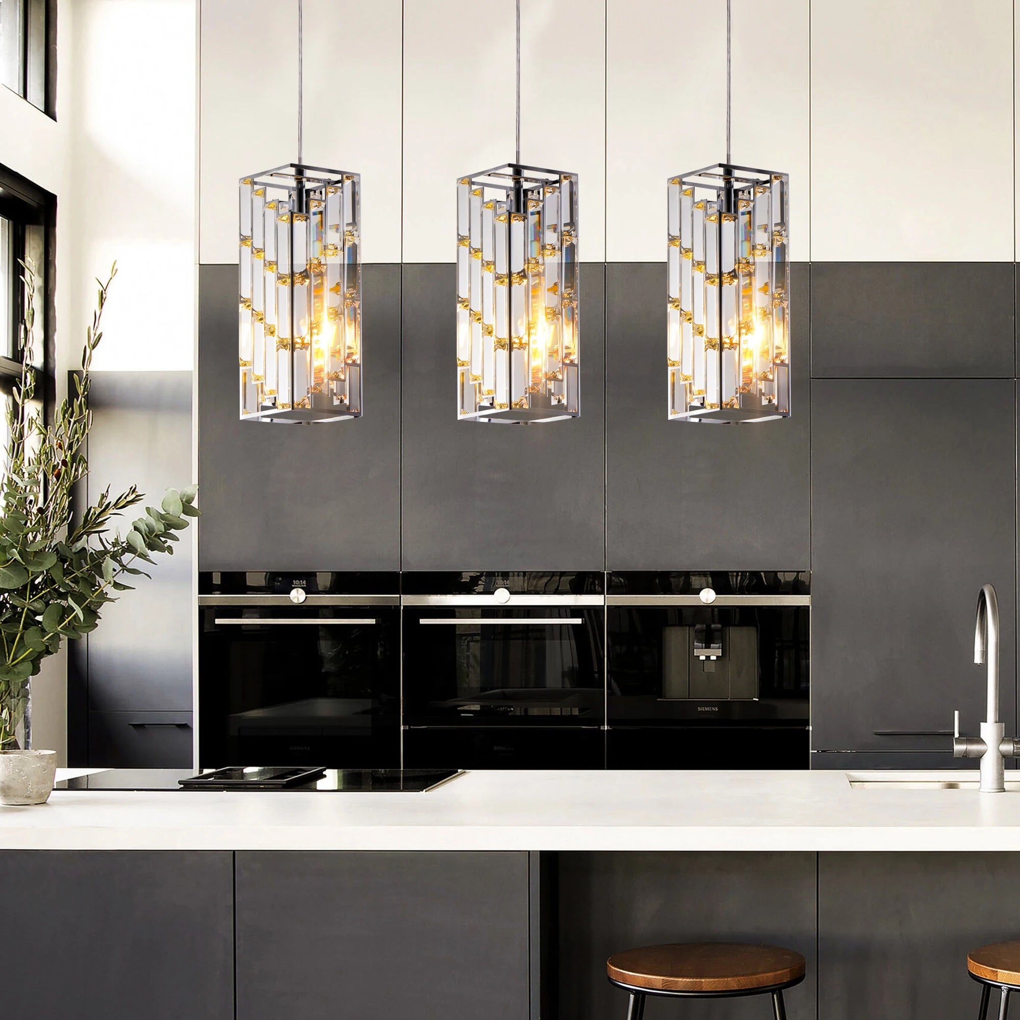 Chrome Pendant Lighting Modern Pendant Light Mini Crystal Chandeliers Adjustable Pendant Light Fixture for Kitchen Island 3 Pack