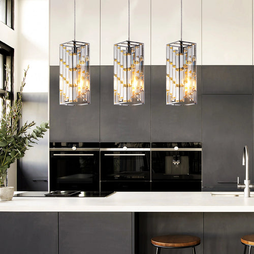 Chrome Pendant Lighting Modern Pendant Light Mini Crystal Chandeliers Adjustable Pendant Light Fixture for Kitchen Island 3 Pack