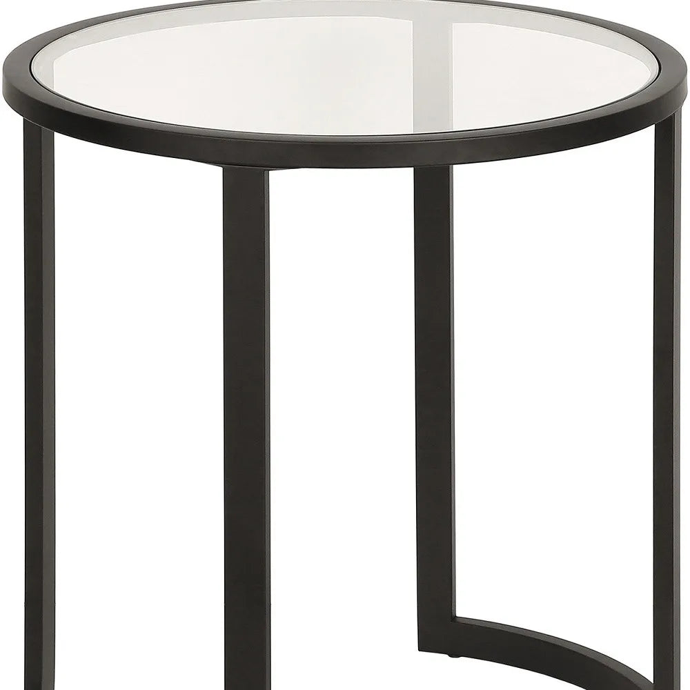 22\" HMS Black and Clear Glass and Steel Round End Table for Living Room Furniture