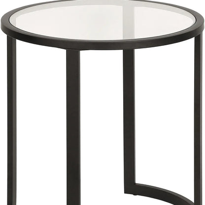 22\" HMS Black and Clear Glass and Steel Round End Table for Living Room Furniture