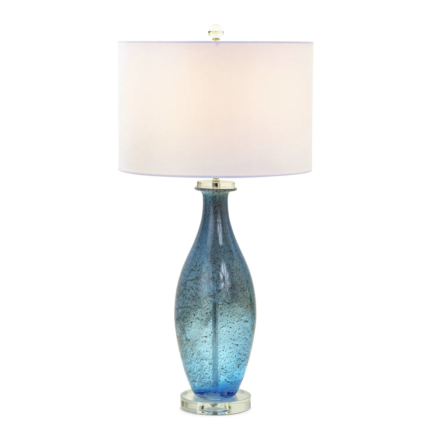 Set of Two 30\" Blue Crystal and Glass Table Lamps with White Drum Shades HMS Premium Lighting