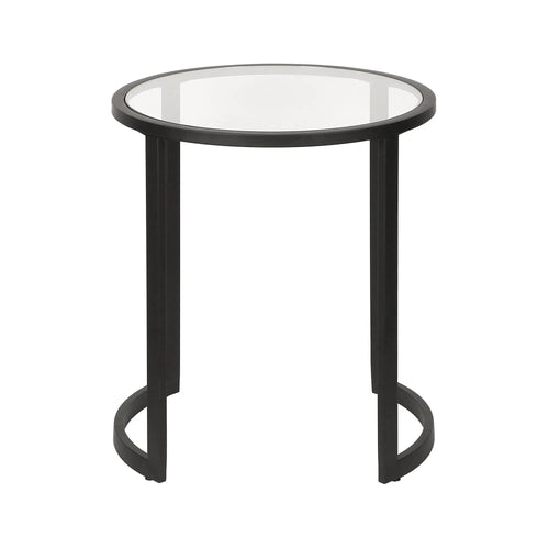 22\" HMS Black and Clear Glass and Steel Round End Table for Living Room Furniture
