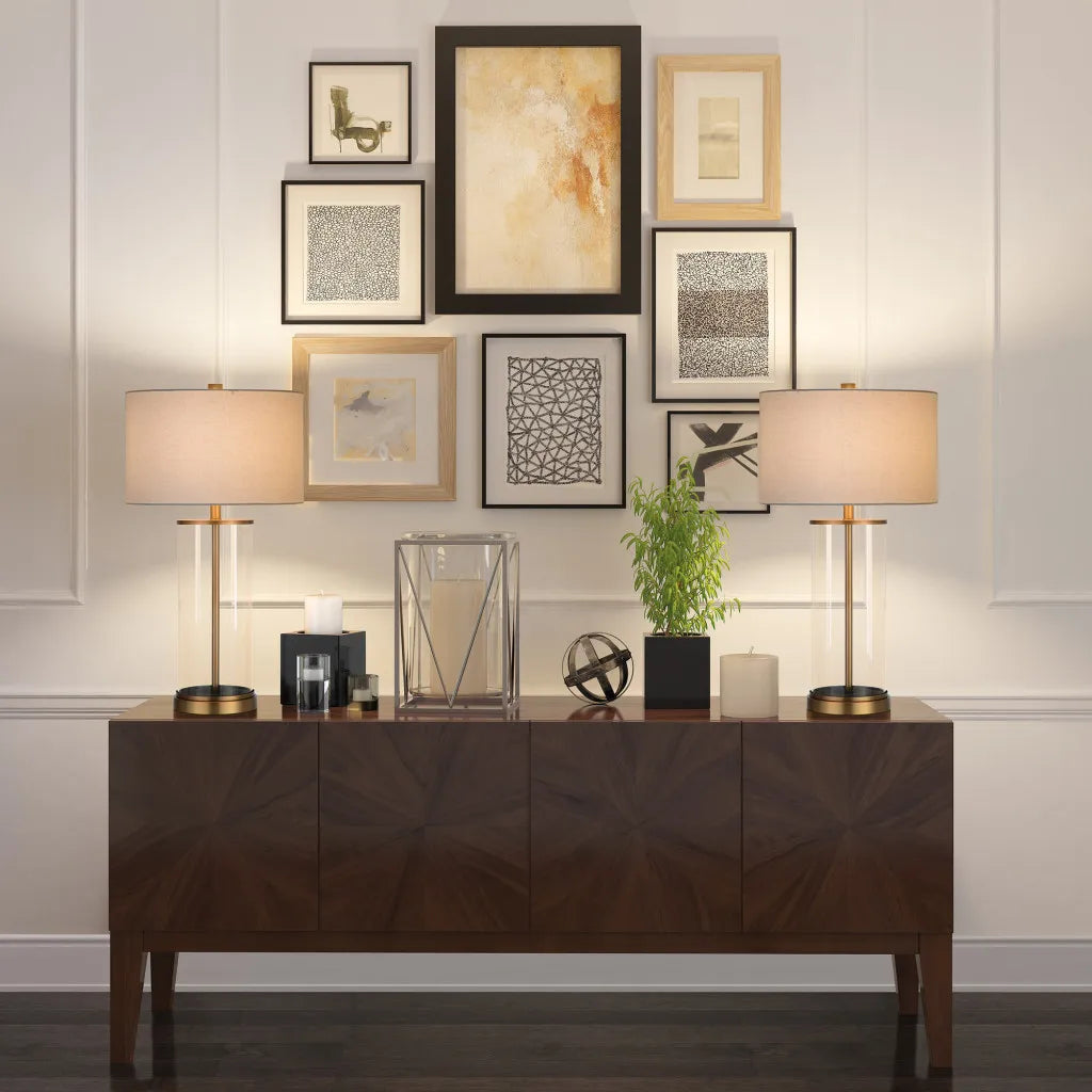 HMS 28\" Brass Iron Table Lamp with White Metal Drum Shade 220V AC Indoor Lighting for Offices Bedrooms and Homes LED Source