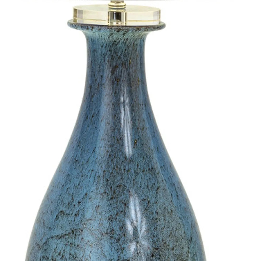 Set of Two 30\" Blue Crystal and Glass Table Lamps with White Drum Shades HMS Premium Lighting