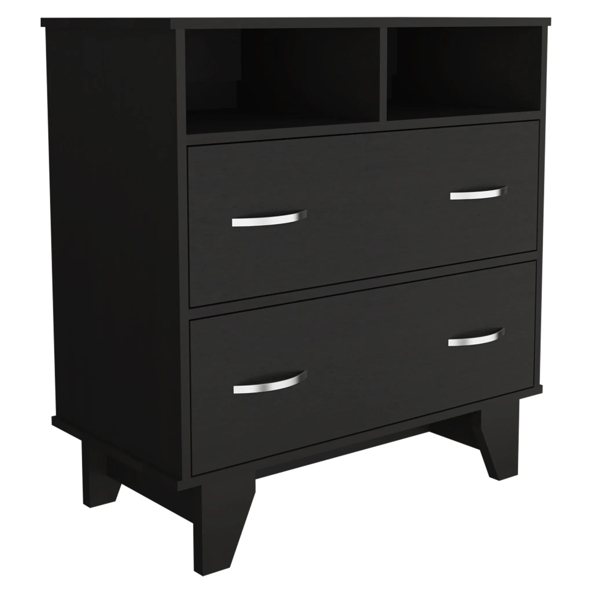 HMS 32\" Antique Black Two-Drawer Dresser Metal Home Furniture with Open Shelving Foldable for Bedroom or Living Room