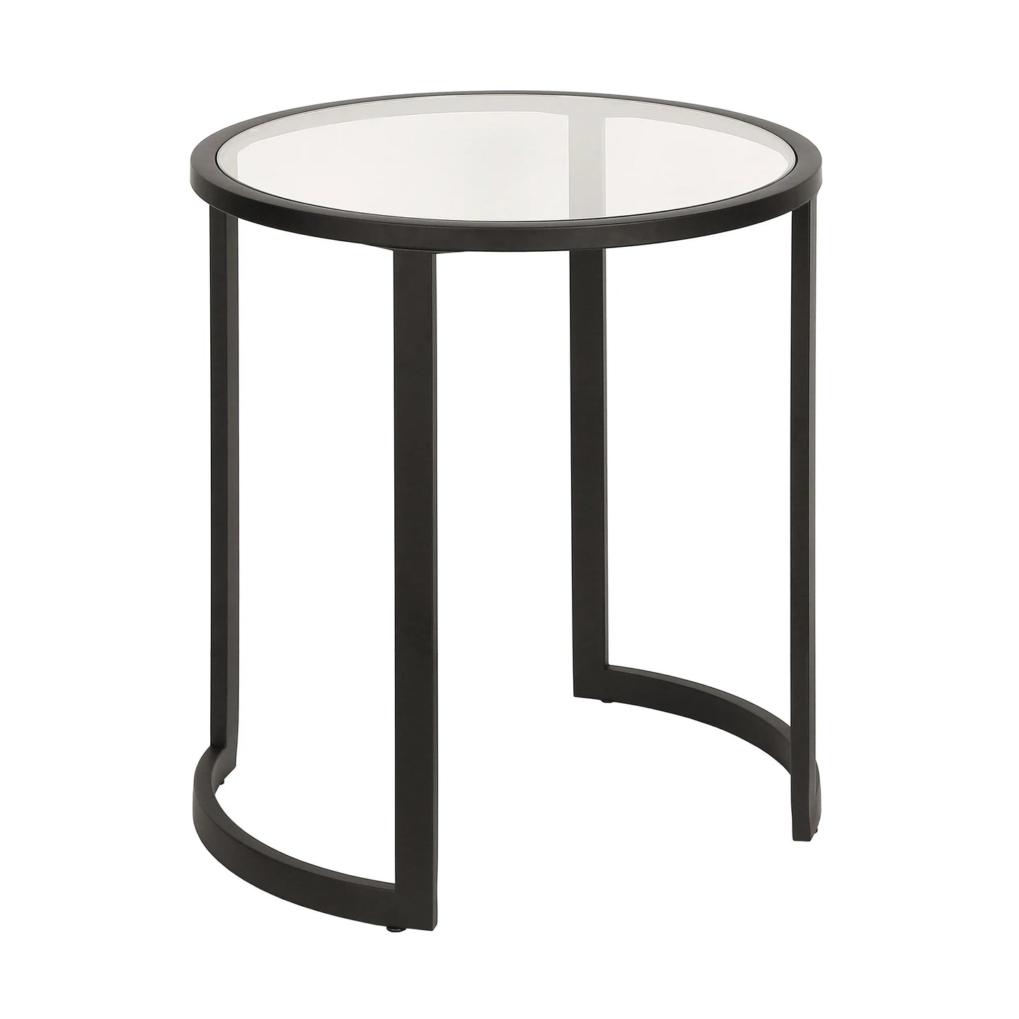 22\" HMS Black and Clear Glass and Steel Round End Table for Living Room Furniture