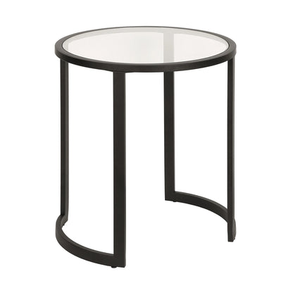 22\" HMS Black and Clear Glass and Steel Round End Table for Living Room Furniture