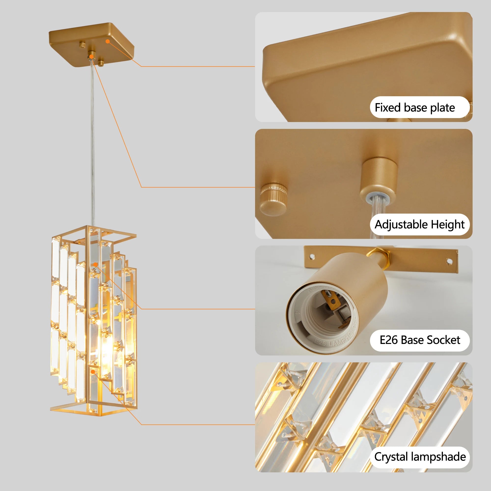 Golden Pendant Lighting Modern Pendant Light Mini Crystal Chandeliers Adjustable Pendant Light Fixture for Kitchen Island 3 Pack