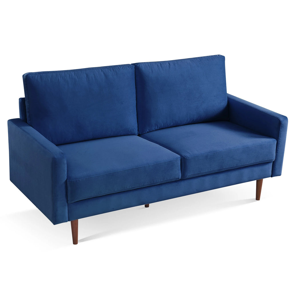 HMS 69 Blue Velvet Chesterfield Sofa 3-Seater Contemporary Living Room Furniture Dark Brown Legs Sponge Filling for Living Rooms
