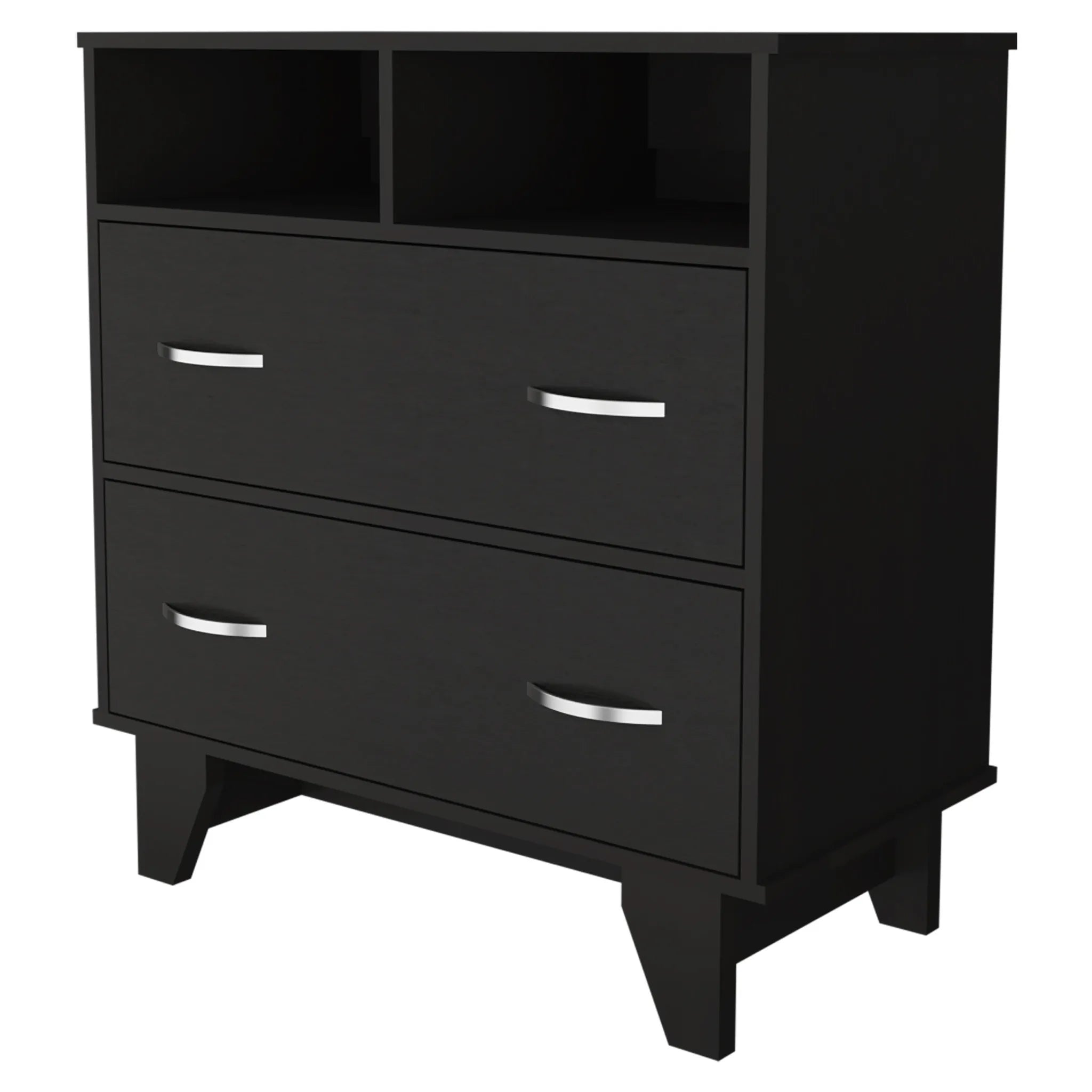 HMS 32\" Antique Black Two-Drawer Dresser Metal Home Furniture with Open Shelving Foldable for Bedroom or Living Room