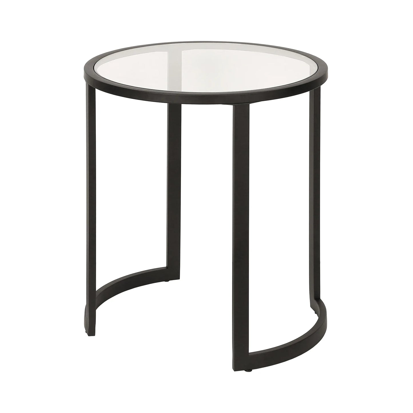 22\" HMS Black and Clear Glass and Steel Round End Table for Living Room Furniture