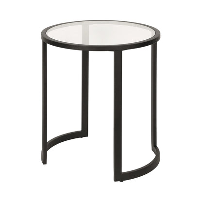 22\" HMS Black and Clear Glass and Steel Round End Table for Living Room Furniture