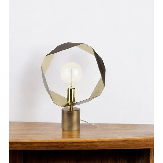 HMS Golden Geometric Halo LED Desk Lamp 3-Color Touch Dimming Table Light for Bedrooms Battery Powered Reading Lighting