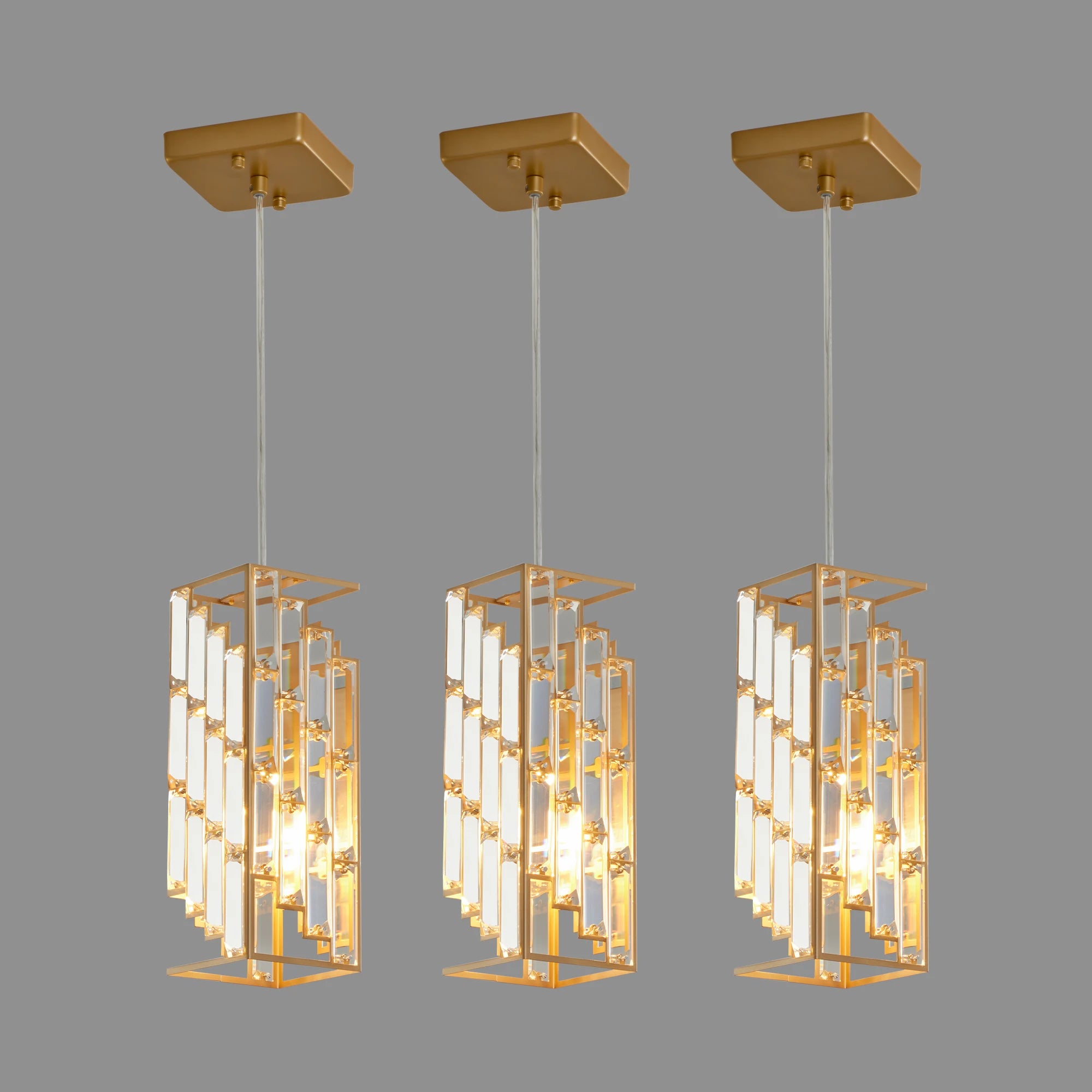 Golden Pendant Lighting Modern Pendant Light Mini Crystal Chandeliers Adjustable Pendant Light Fixture for Kitchen Island 3 Pack