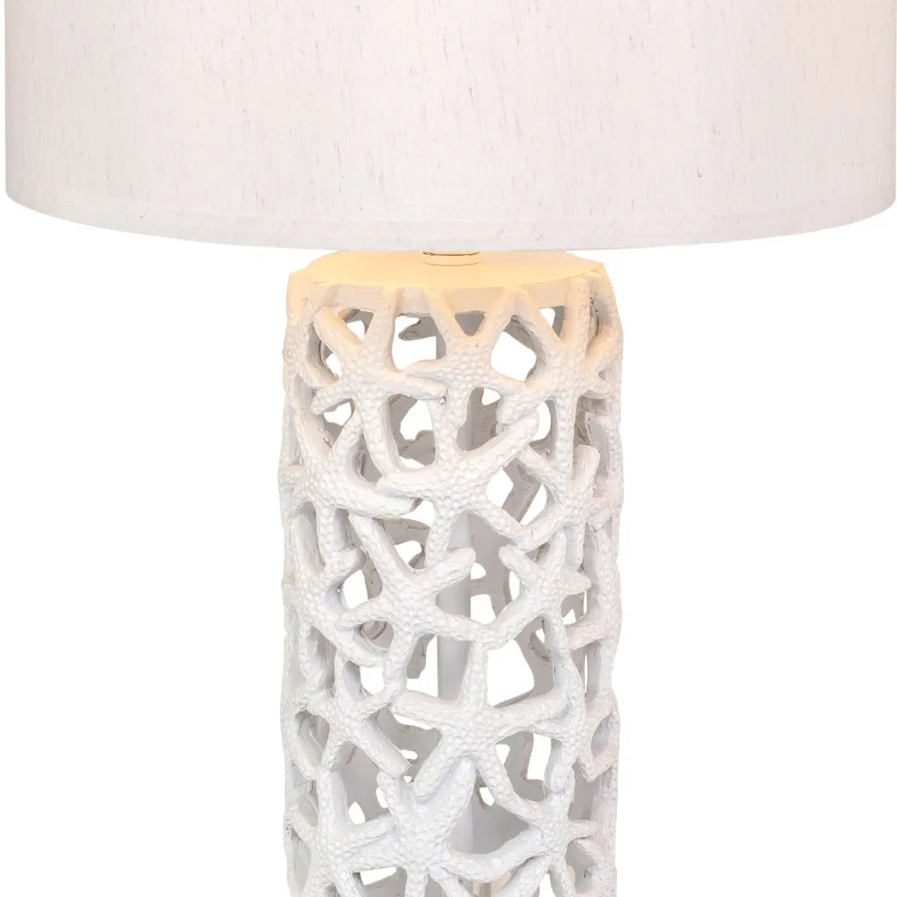 Set of Two 30\" White Coastal Starfish Table Lamps with White Drum Shades HMS Coastal Style Lighting