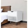 HMS Modern 19\" White Wood One-Drawer Nightstand Bedroom Living Room Home Furniture for Apartments