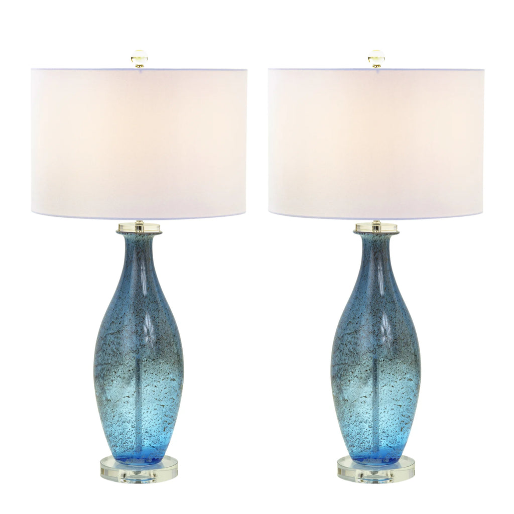 Set of Two 30\" Blue Crystal and Glass Table Lamps with White Drum Shades HMS Premium Lighting