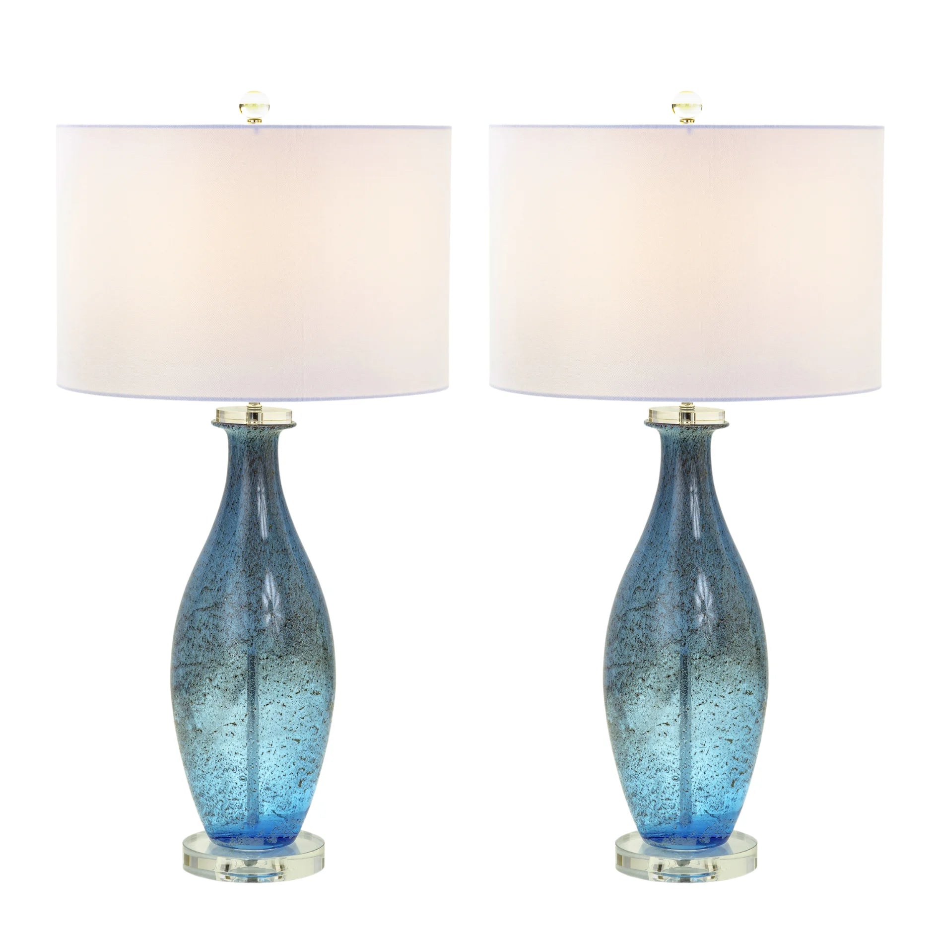 Set of Two 30\" Blue Crystal and Glass Table Lamps with White Drum Shades HMS Premium Lighting