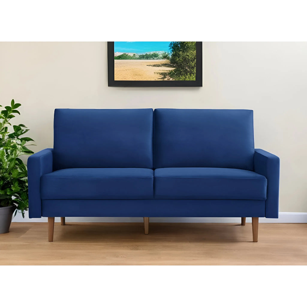 HMS 69 Blue Velvet Chesterfield Sofa 3-Seater Contemporary Living Room Furniture Dark Brown Legs Sponge Filling for Living Rooms