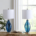 Set of Two 30\" Blue Crystal and Glass Table Lamps with White Drum Shades HMS Premium Lighting
