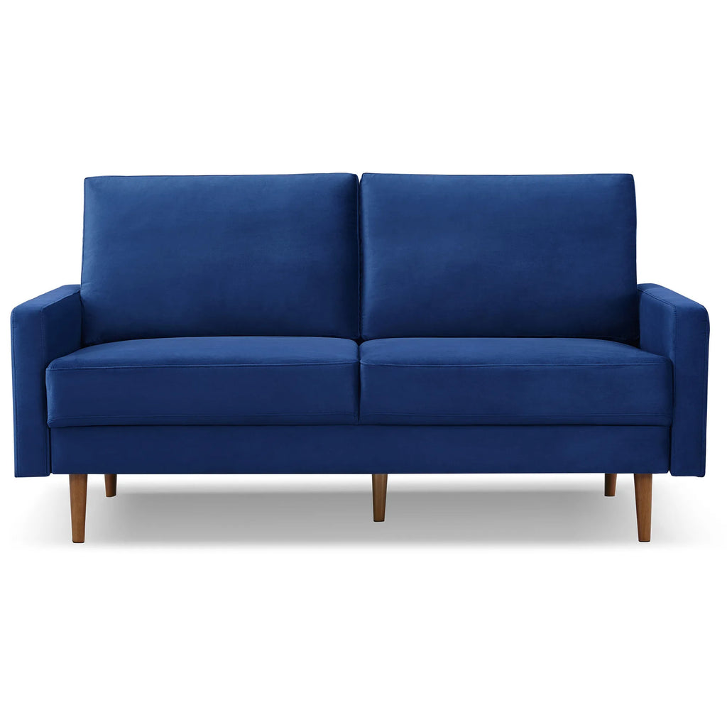 HMS 69 Blue Velvet Chesterfield Sofa 3-Seater Contemporary Living Room Furniture Dark Brown Legs Sponge Filling for Living Rooms