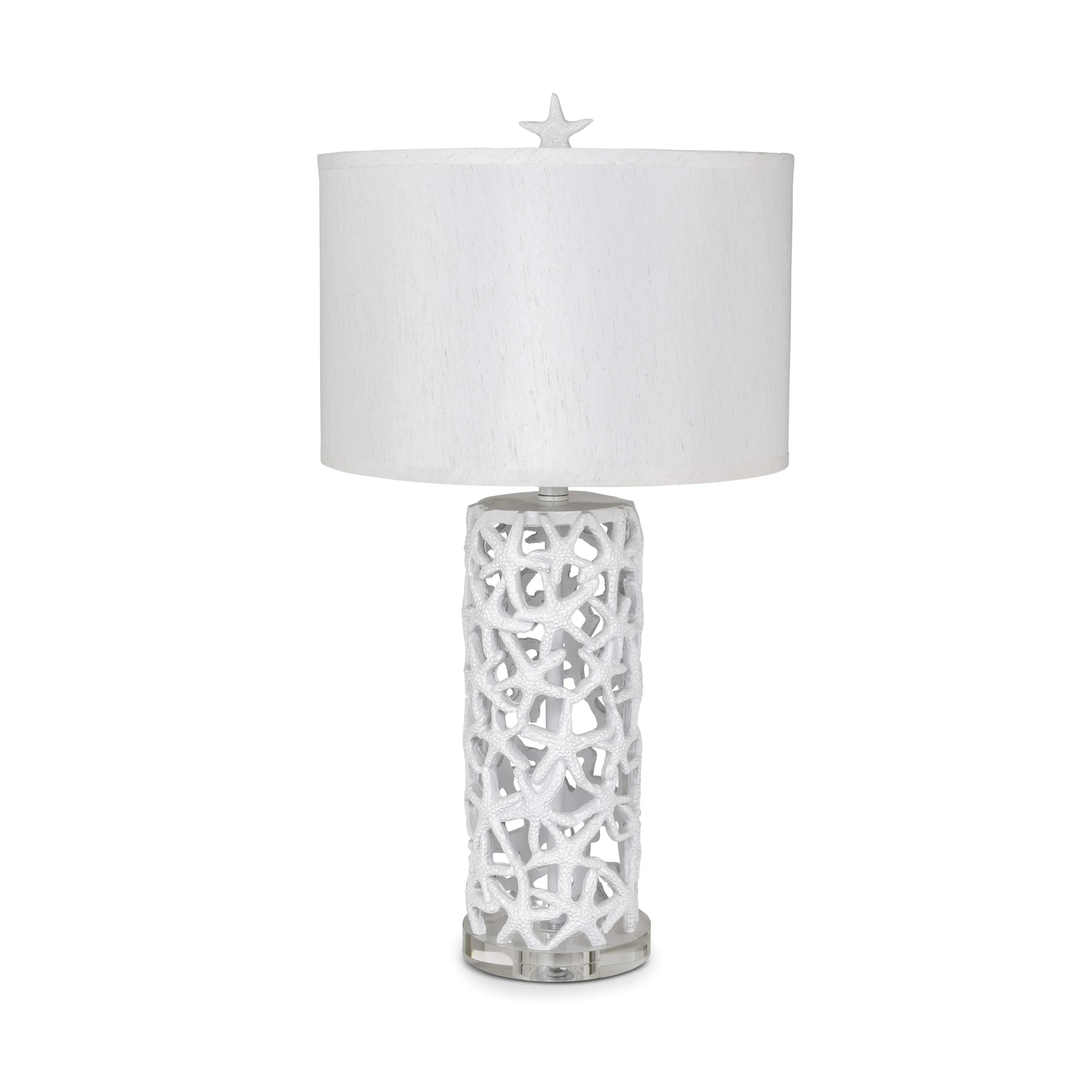 Set of Two 30\" White Coastal Starfish Table Lamps with White Drum Shades HMS Coastal Style Lighting