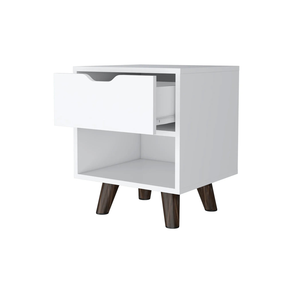 HMS Modern 19\" White Wood One-Drawer Nightstand Bedroom Living Room Home Furniture for Apartments